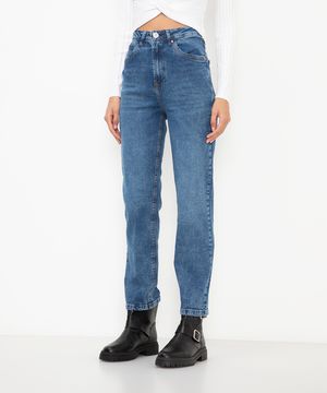 calça jeans reta comfort cintura super alta azul