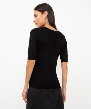 blusa de tricot com botões preto