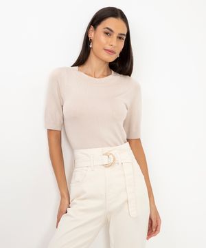 blusa de tricot com botões bege