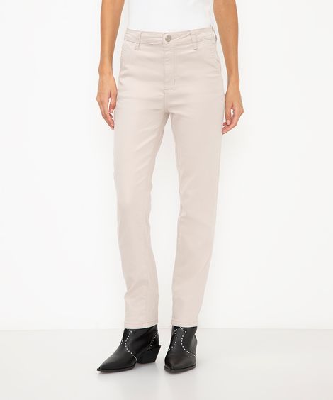 calça de sarja reta cintura alta sawary bege