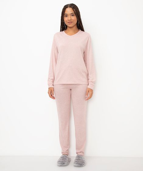 pijama longo básico rosa