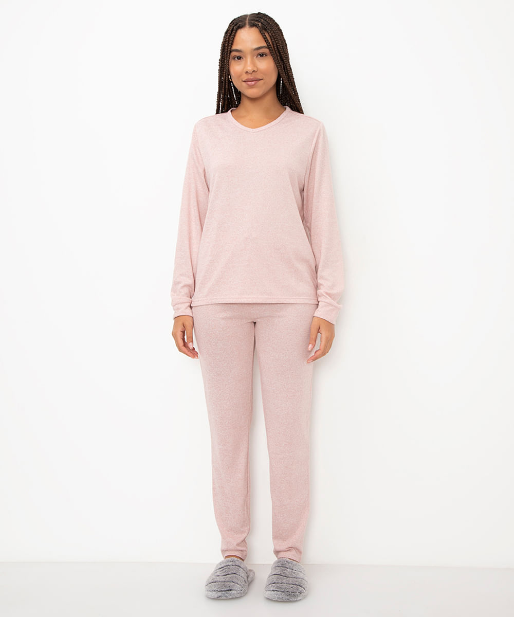 pijama longo básico rosa