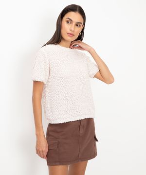 blusa de tricot com recorte cru