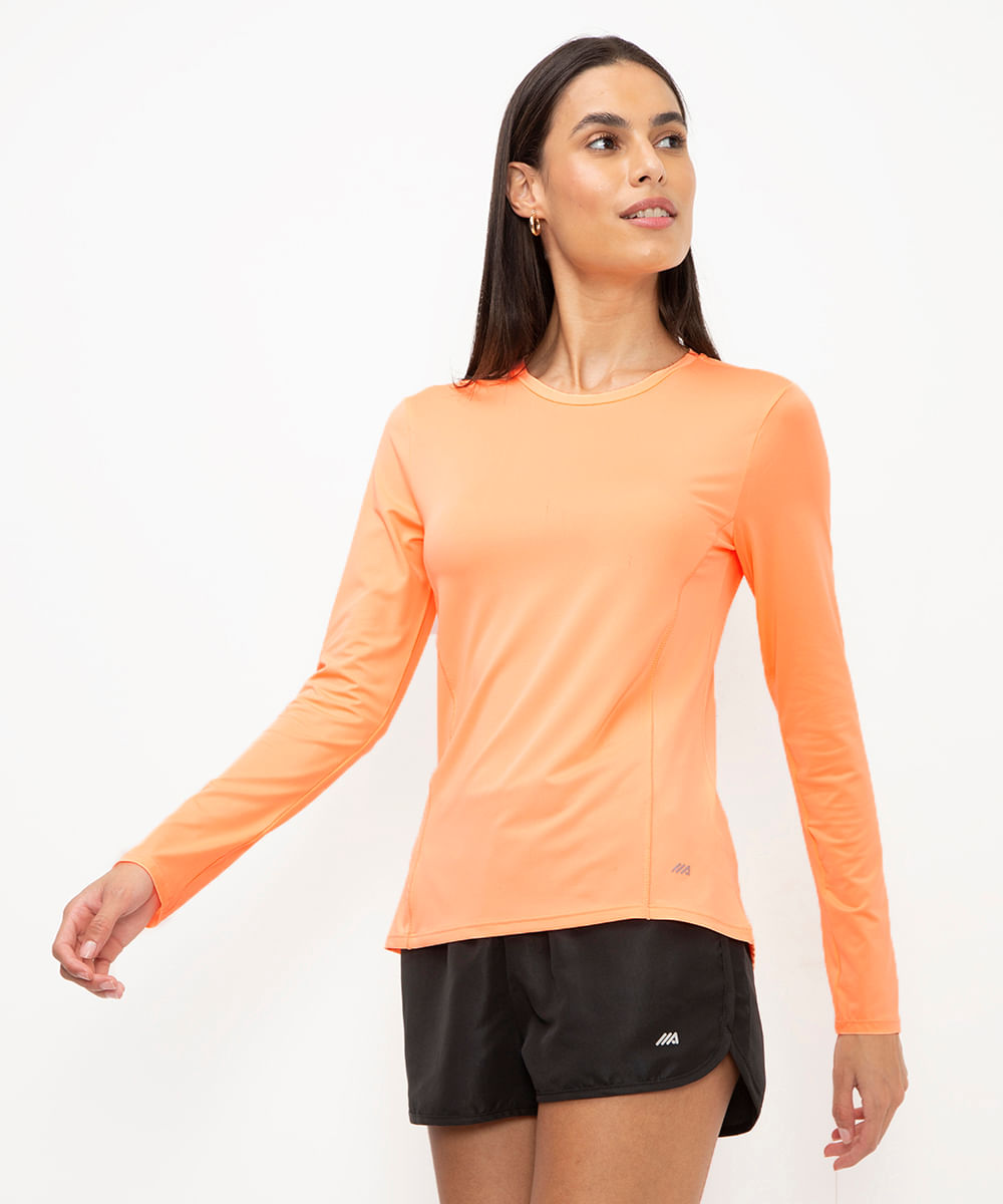 blusa básica manga longa esportiva laranja