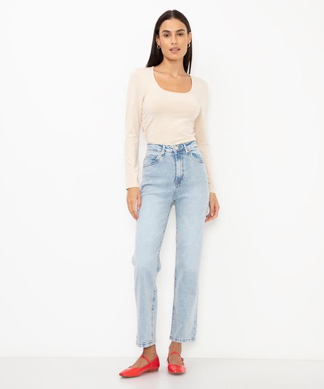 calça jeans reta cintura super alta azul