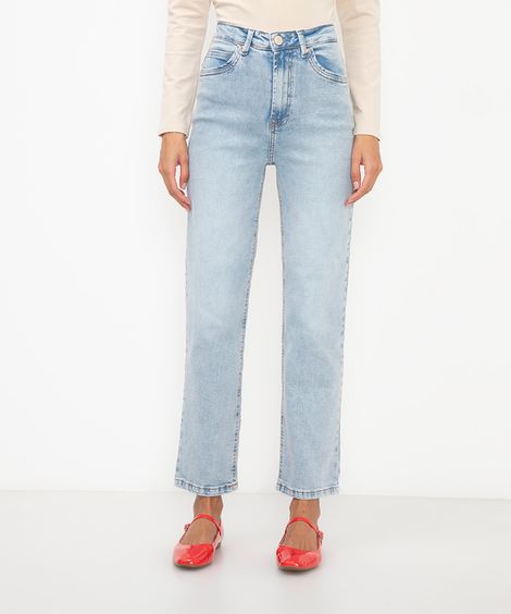 calça jeans reta cintura super alta azul