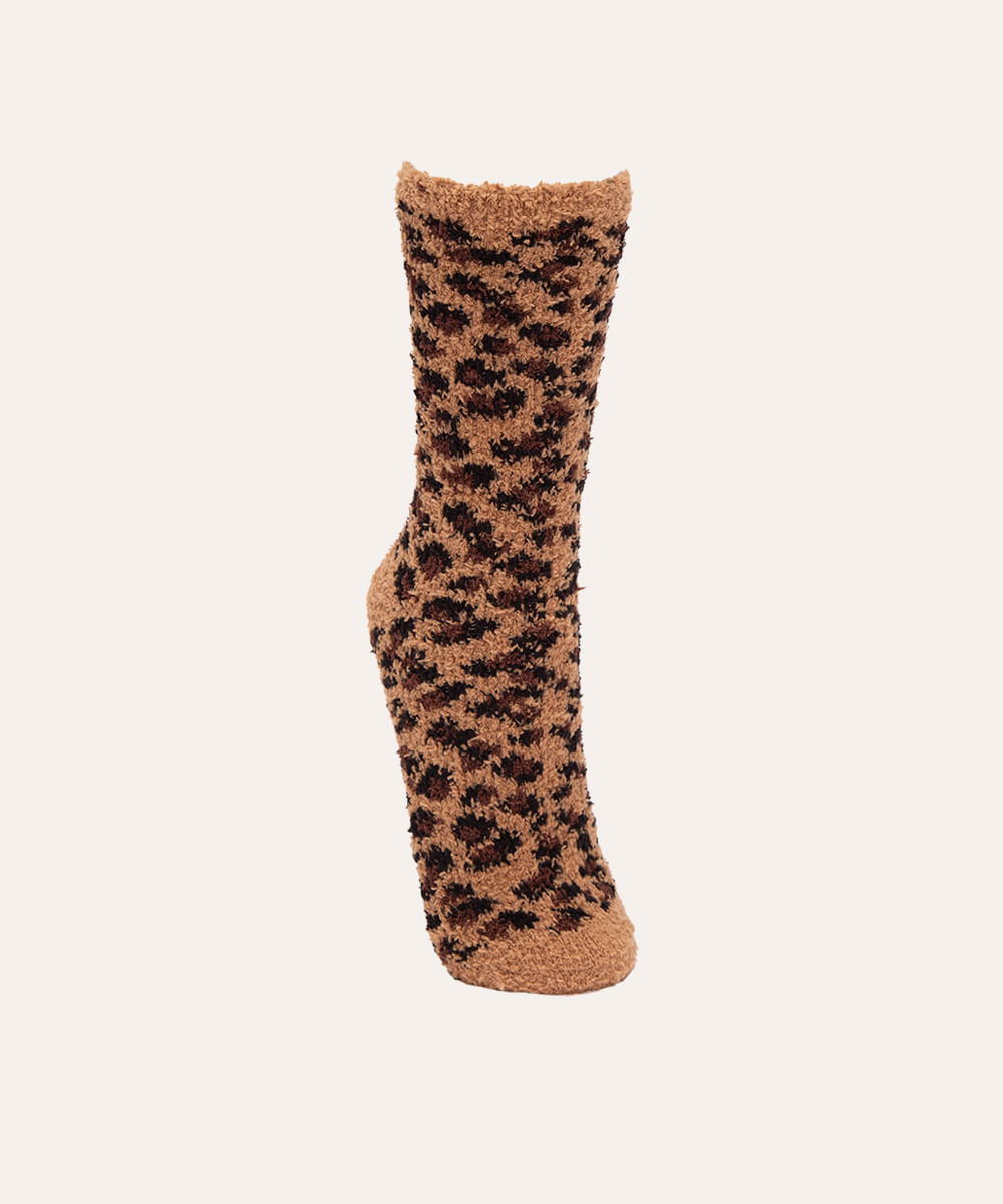 meia inverno cano alto animal print marrom