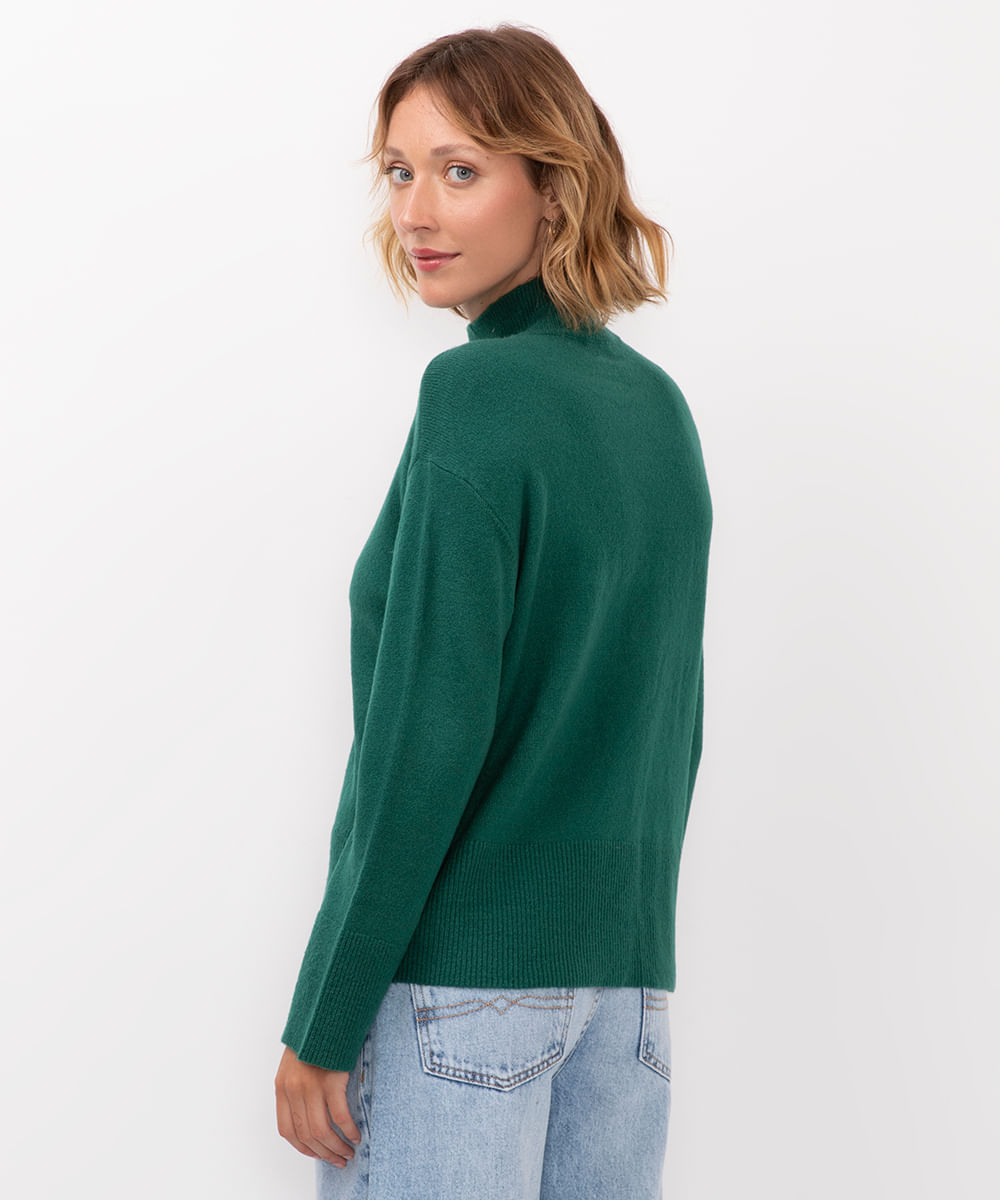 suéter de tricot gola alta verde