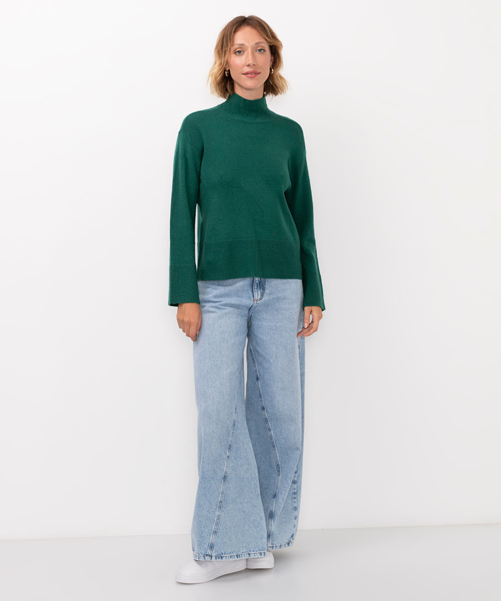suéter de tricot gola alta verde