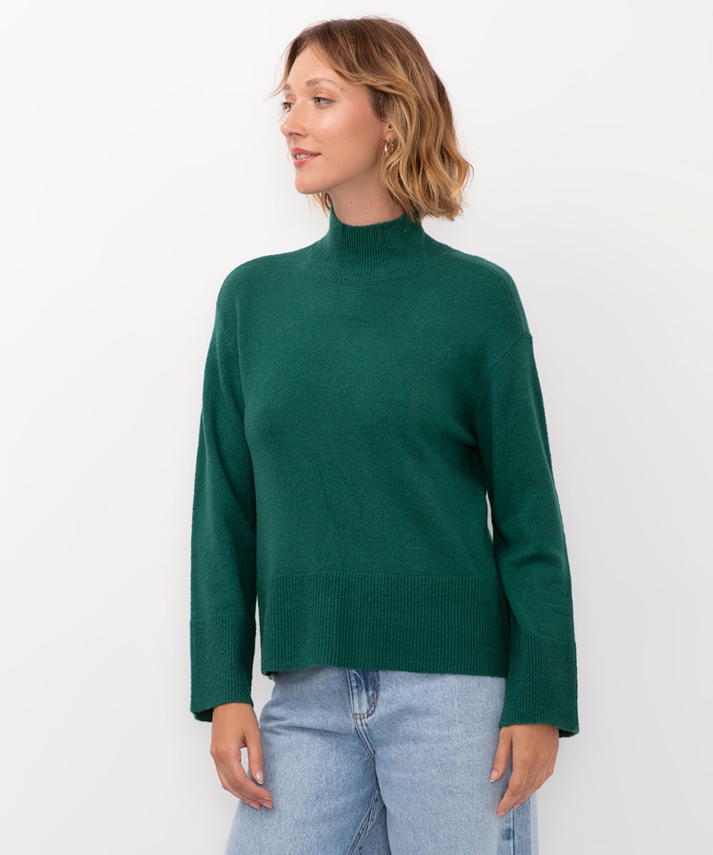 suéter de tricot gola alta verde