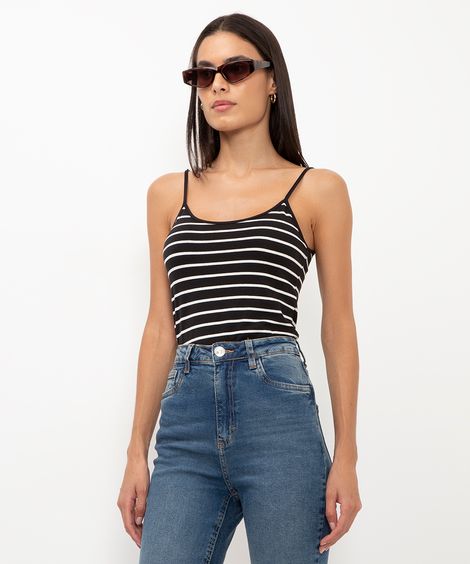 blusa de algodão peruano listrada preta
