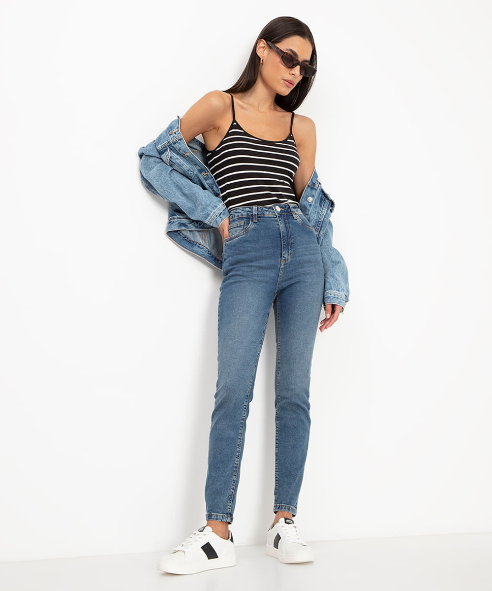 blusa de algodão peruano listrada preta