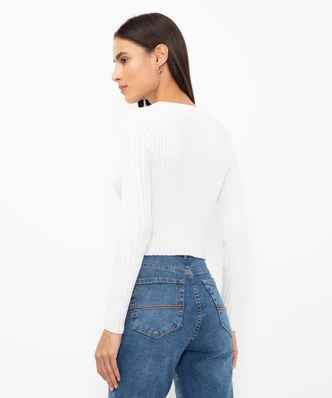 blusa de tricot canelada com nó off white
