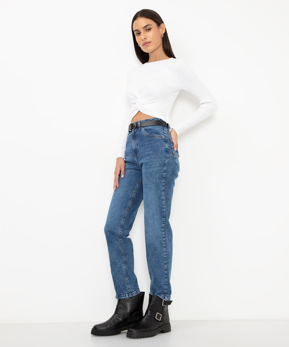 blusa de tricot canelada com nó off white
