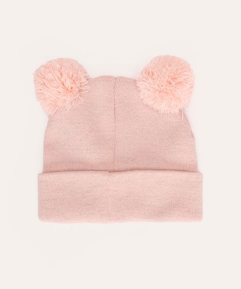gorro infantil de tricot com pompom - rosa
