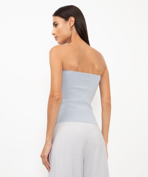 blusa tricot decote reto sem alça azul
