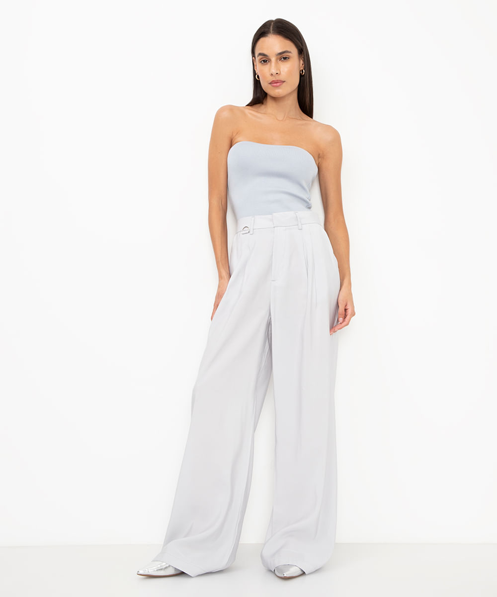 blusa tricot decote reto sem alça azul