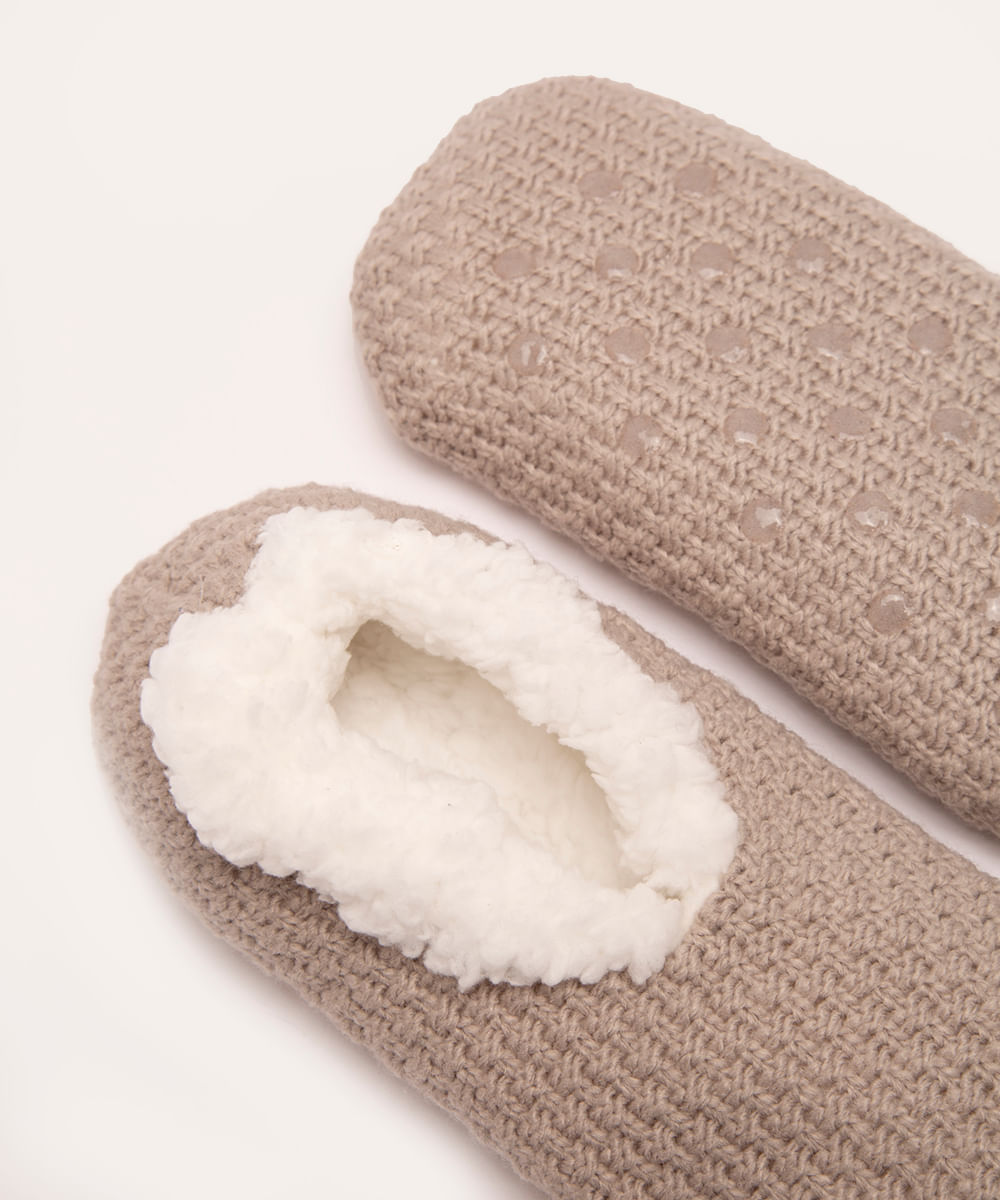meia de tricot forrada antiderrapante cinza