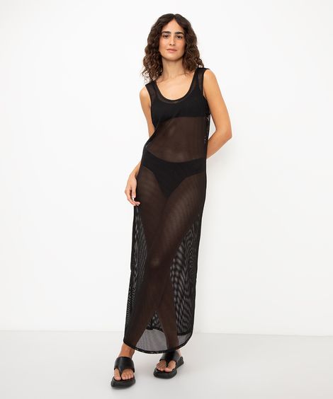vestido longo tela - preto