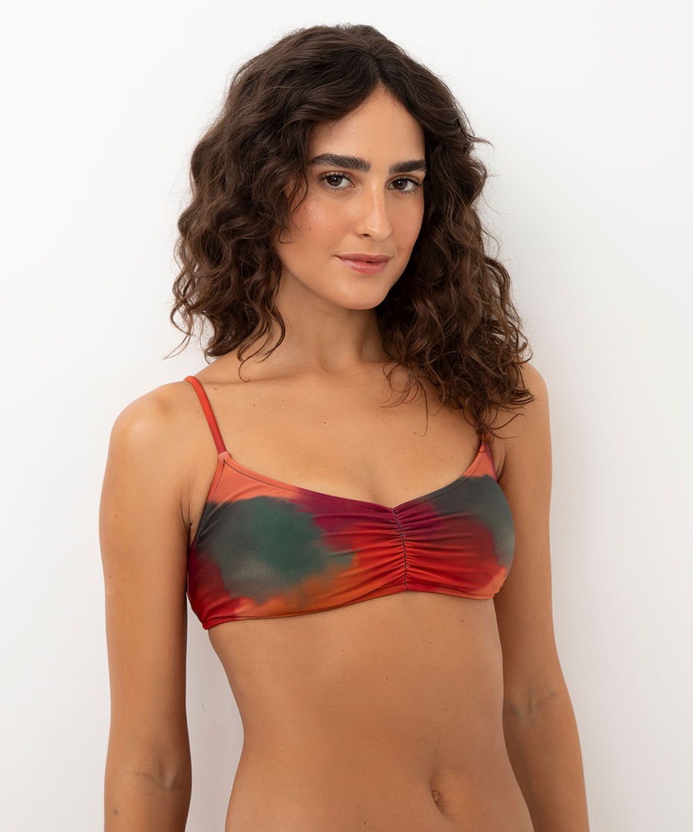 top marmorizado com bojo proteção uv vermelho