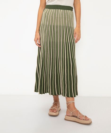 saia midi godê de tricot listrado bege