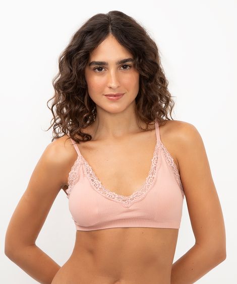kit 2 sutiãs triângulo de microfibra com renda rosa e vinho