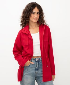 jaqueta parka com linho vermelho