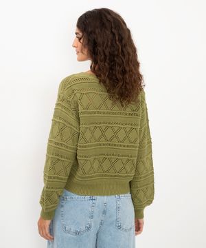 cardigan de tricot com botões verde militar