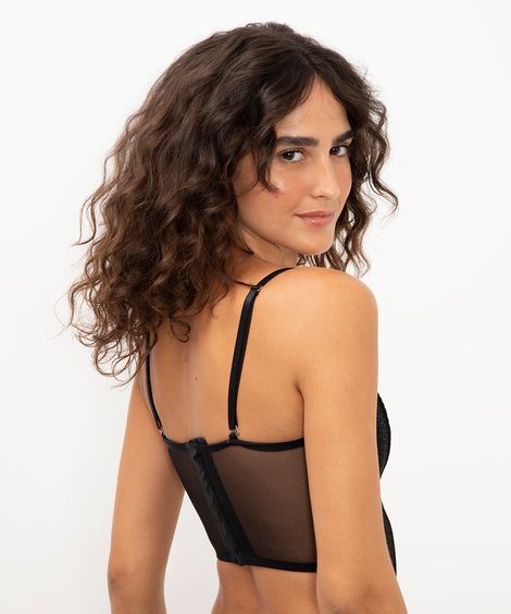 sutiã cropped corset rendado preto