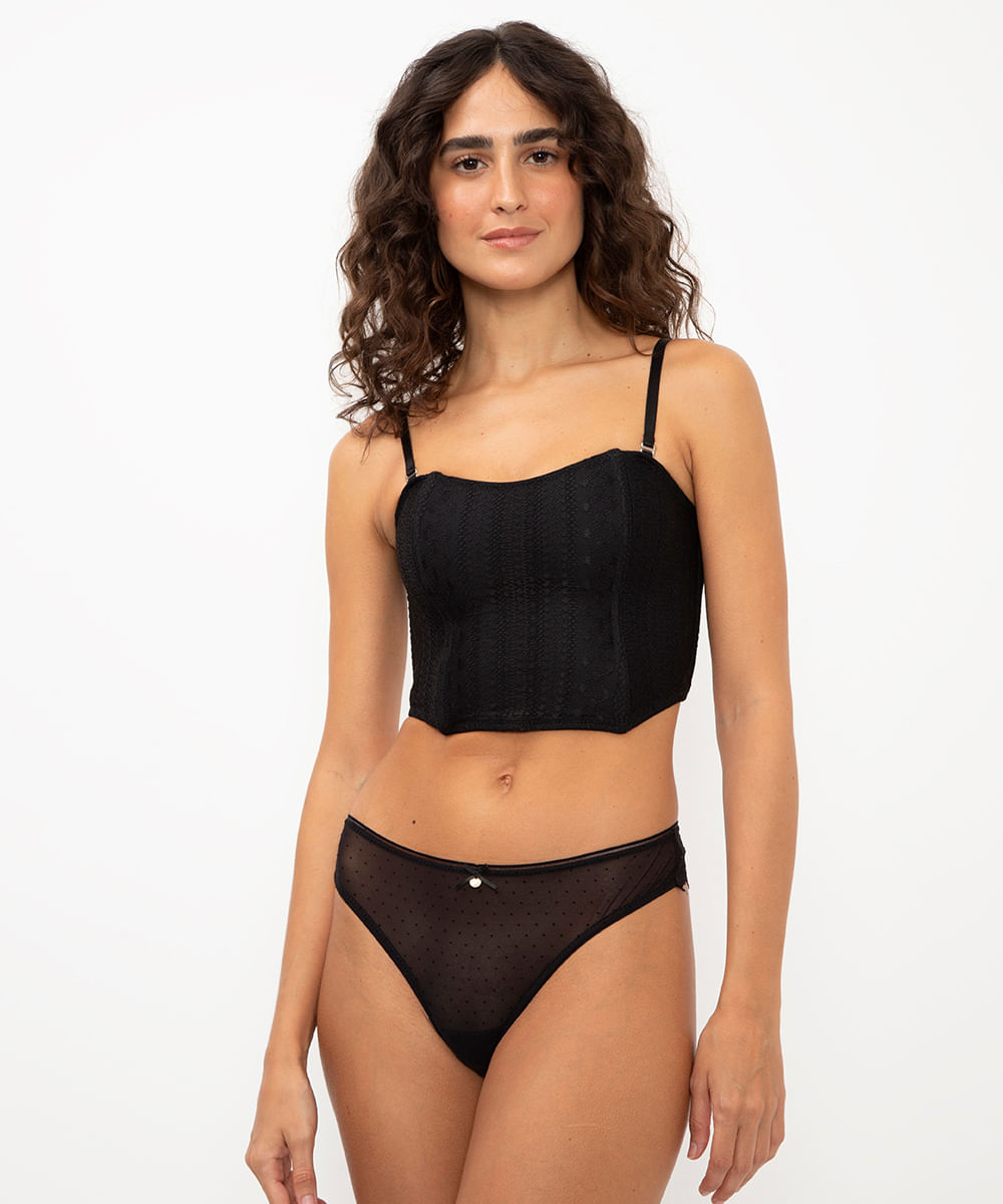 sutiã cropped corset rendado preto