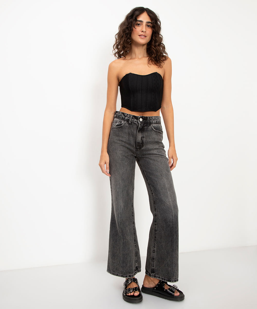 sutiã cropped corset rendado preto