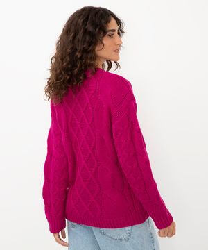 cardigan de tricot cables e bolinhas roxo