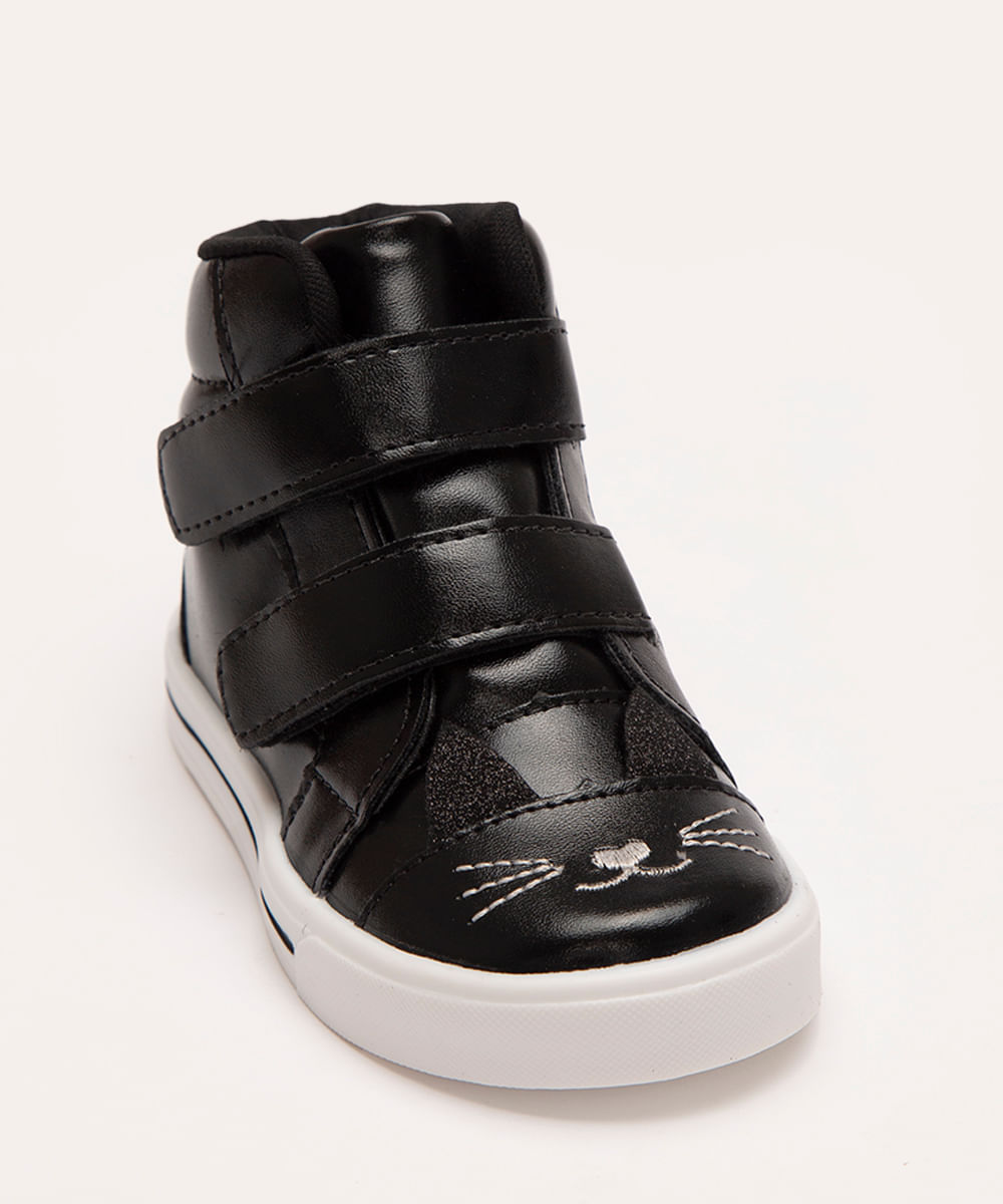 tênis infantil cano alto gatinho com velcro preto