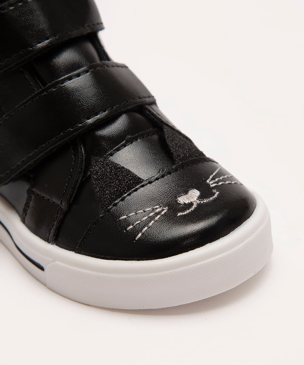 tênis infantil cano alto gatinho com velcro preto