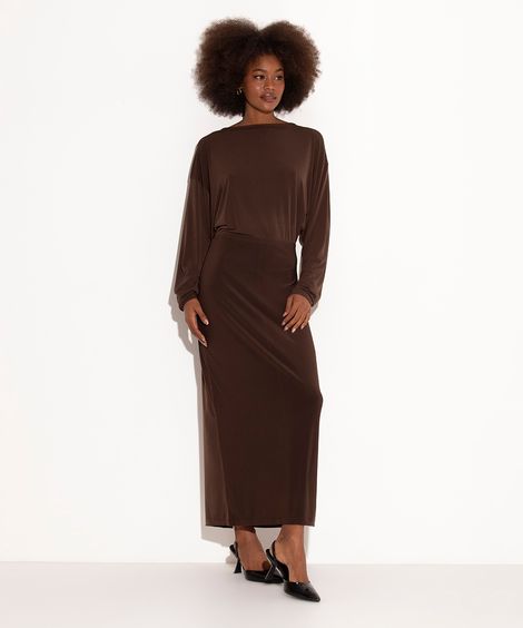 vestido longo decote costas mindset marrom