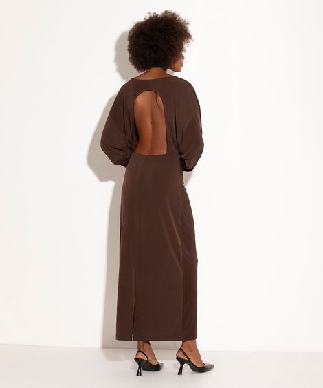 vestido longo decote costas mindset marrom