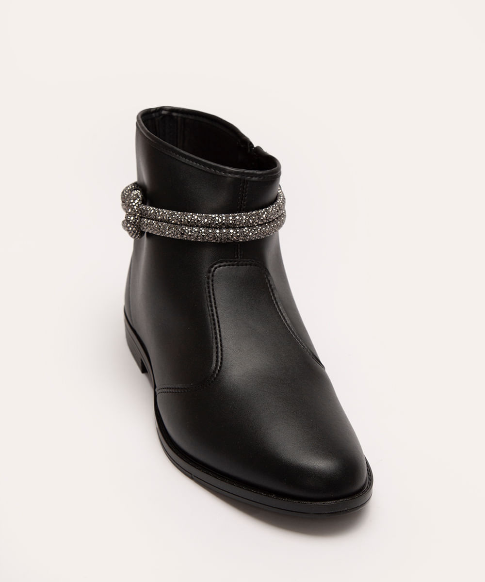 bota cano curto com strass moleca preta
