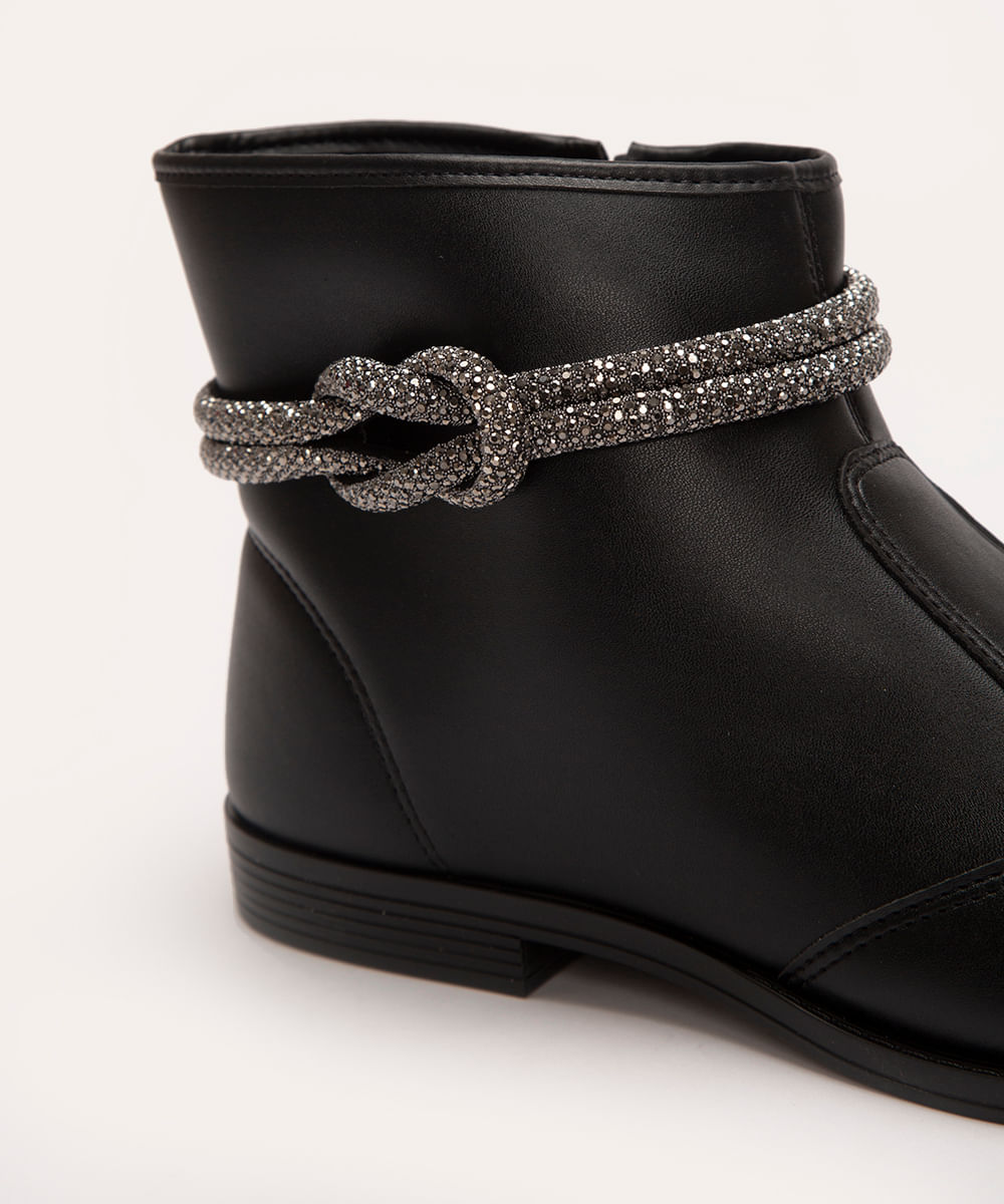 bota cano curto com strass moleca preta