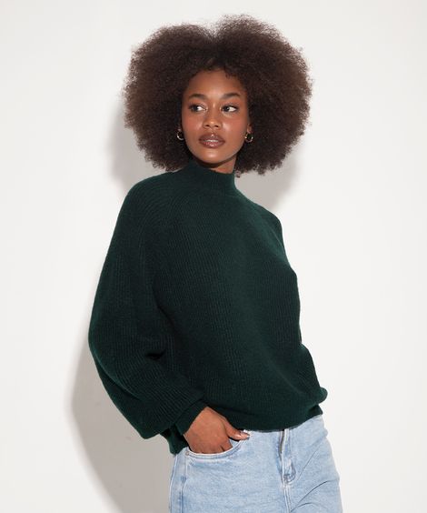 suéter de tricot canelado mindset verde escuro