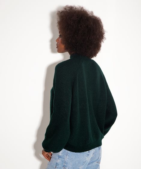 suéter de tricot canelado mindset verde escuro