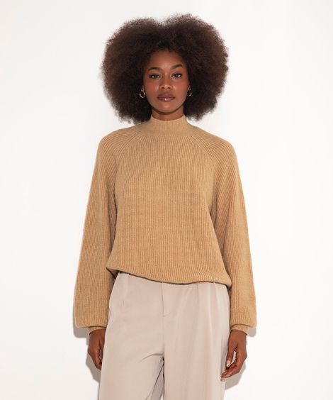 suéter de tricot canelado mindset bege