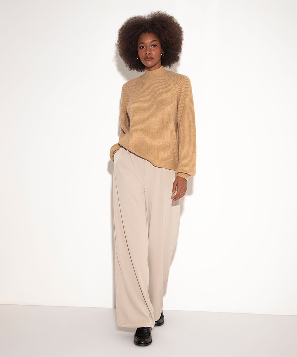 suéter de tricot canelado mindset bege