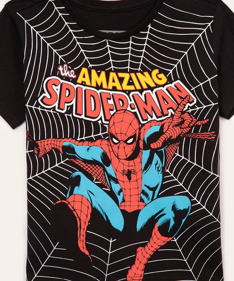 camiseta de algodão infantil homem aranha preto