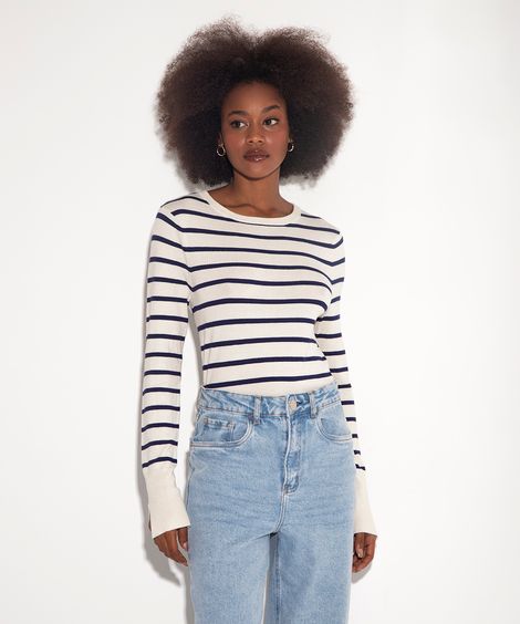 suéter de tricot listrado mindset off white
