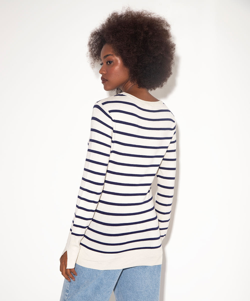 suéter de tricot listrado mindset off white