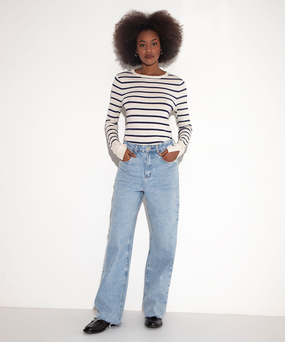 suéter de tricot listrado mindset off white