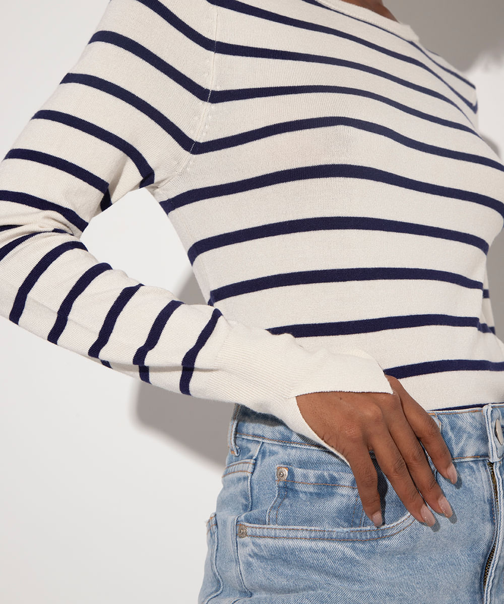 suéter de tricot listrado mindset off white