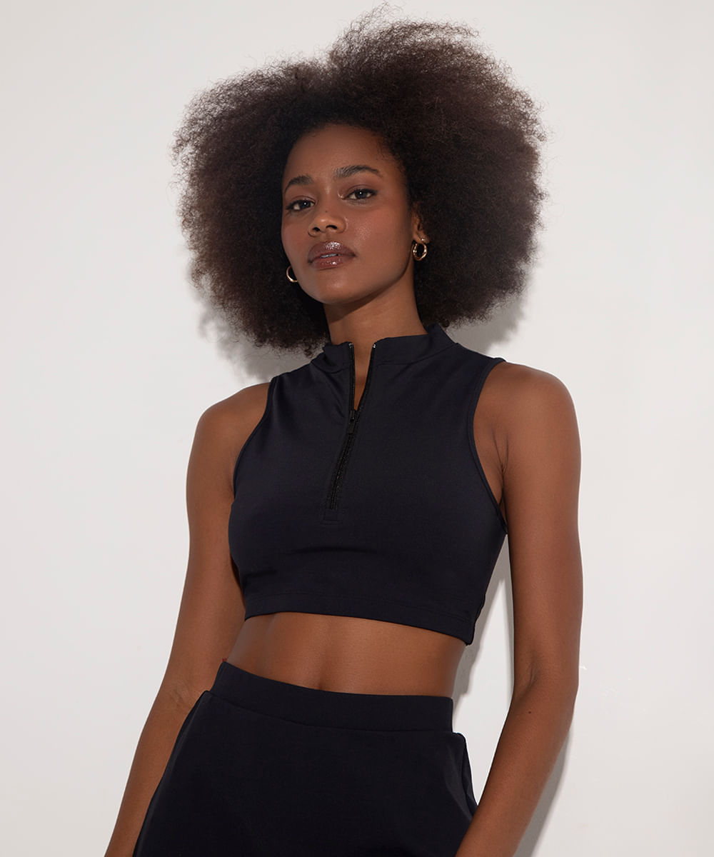 top gola alta com zíper preto