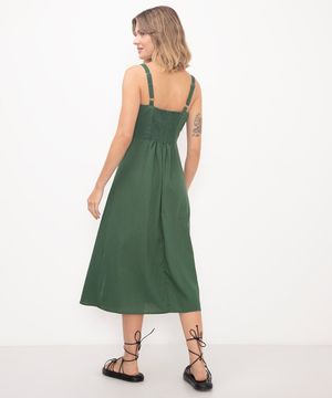 vestido de viscose midi com fenda verde escuro