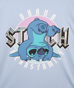 camiseta de algodão juvenil stitch azul claro